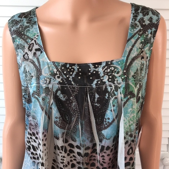 UNITY WORLD WEAR Blue Multicolor Sleeveless Tunic Size XL - Picture 2 of 9